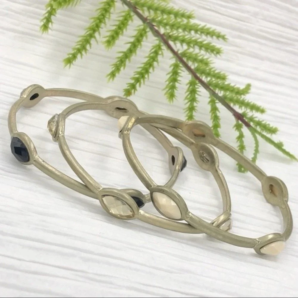 🌼 Set 3 Trendy Worn Gold Bangle Bracelet